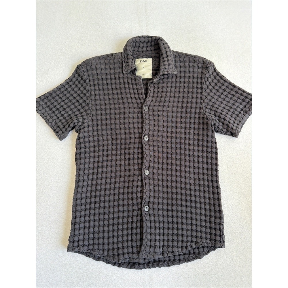 OAS Mens Size M Cuba Chunky Waffle Short Sleeve Button Up Shirt Gray